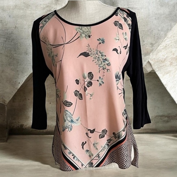 Oasis Tops - Oasis Pink and Black Floral Blouse